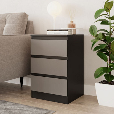 Urbn-Living Urbnliving 62Cm Height 3 Drawers Modern Chest Of Drawers Bedside Table For Living Room Office Hallway Black & Grey - image 1