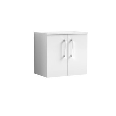 Balterley Level 600mm Wall Hung 2-Door Vanity Unit With Worktop, Soft Close Doors, Wall Mounted, 600 X 557 X 383mm, Gloss White - image 1