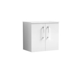Balterley Level 600mm Wall Hung 2-Door Vanity Unit With Worktop, Soft Close Doors, Wall Mounted, 600 X 557 X 383mm, Gloss White - thumbnail 1