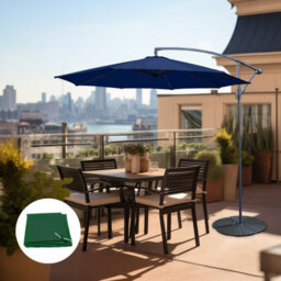 Sundaze 3M Blue Garden Banana Parasol Cantilever Umbrella Hanging Patio With Base & Cover
