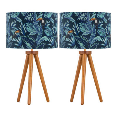 First Choice Lighting Set Of 2 Dark Oak Table Lamp Or Bedside Lights With Toucan Shades - image 1