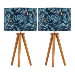 First Choice Lighting Set Of 2 Dark Oak Table Lamp Or Bedside Lights With Toucan Shades - thumbnail 1