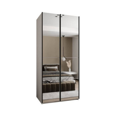 Arte Trosa Ii White Mirrored Sliding Door Wardrobe W1200mm H2450mm D640mm With Black Steel Handles - image 1