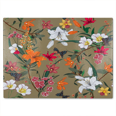 Benjamin Tate Design Selection Of Flowers Glass Chopping Boarddesigner Style - image 1