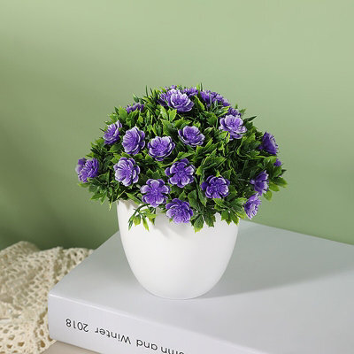 Artificial Potted Flowers Fake False Plant Outdoor Garden Home In Pot Decor Uk Purple - image 1