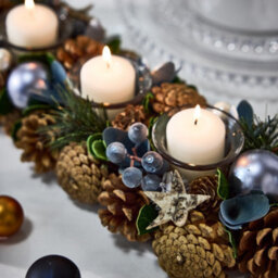 Dibor Moonlight Blue Triple Table Centrepiece Christmas Decoration Candle Holder Tealight Holder 39Cm - thumbnail 4