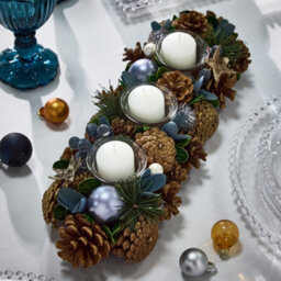 Dibor Moonlight Blue Triple Table Centrepiece Christmas Decoration Candle Holder Tealight Holder 39Cm - thumbnail 1