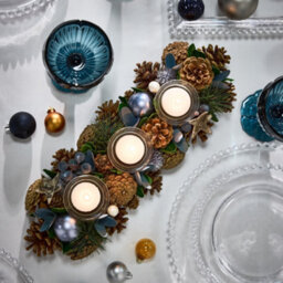 Dibor Moonlight Blue Triple Table Centrepiece Christmas Decoration Candle Holder Tealight Holder 39Cm - thumbnail 2