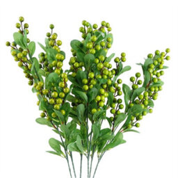 Leaf Pack Of 6 X 70Cm Artificial Green Berry Spray - thumbnail 1