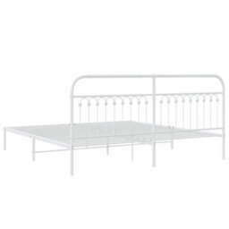 Berkfield Metal Bed Frame Without Mattress With Headboard White 200X200Cm - thumbnail 6