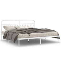 Berkfield Metal Bed Frame Without Mattress With Headboard White 200X200Cm - thumbnail 2