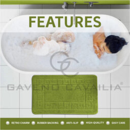Gc Gaveno Cavailia Grecian Grace 2 Piece Non Slip Bath Mat Set Green Quick Dry Water Absorbent Bathroom Shower Mat & Pedestal Set - thumbnail 3