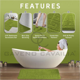 Gc Gaveno Cavailia Grecian Grace 2 Piece Non Slip Bath Mat Set Green Quick Dry Water Absorbent Bathroom Shower Mat & Pedestal Set - thumbnail 2