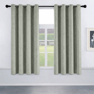 Oxford Homeware Eyelet Sage Green Linen Effect Curtains Fully Lined 100% Blackout Thermal Insulated Curtain Pair (W)168Cmx(L)137Cm - image 1