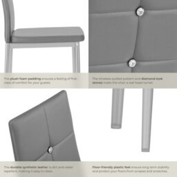 Tectake Set Of 6 Dining Chair Set - High Backrest, Slim Steel Legs & Rhinestone Highlights  - Grey - thumbnail 4