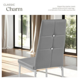 Tectake Set Of 6 Dining Chair Set - High Backrest, Slim Steel Legs & Rhinestone Highlights  - Grey - thumbnail 5