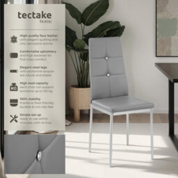 Tectake Set Of 6 Dining Chair Set - High Backrest, Slim Steel Legs & Rhinestone Highlights  - Grey - thumbnail 2
