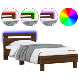Berkfield Bed Frame Without Mattress With Led Lights Brown Oak 90X190 Cm Single - thumbnail 2