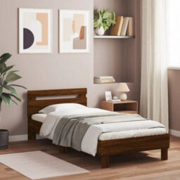 Berkfield Bed Frame Without Mattress With Led Lights Brown Oak 90X190 Cm Single - thumbnail 3