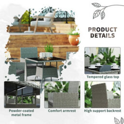 Outsunny Rattan Outdoor Dining Table And Chairs For 4, Light Grey - thumbnail 6