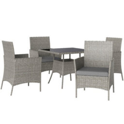 Outsunny Rattan Outdoor Dining Table And Chairs For 4, Light Grey - thumbnail 2