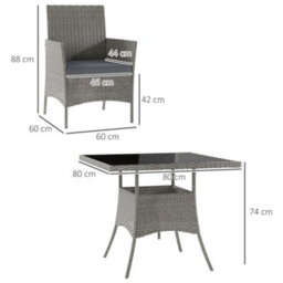 Outsunny Rattan Outdoor Dining Table And Chairs For 4, Light Grey - thumbnail 3