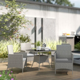 Outsunny Rattan Outdoor Dining Table And Chairs For 4, Light Grey - thumbnail 9