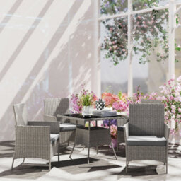 Outsunny Rattan Outdoor Dining Table And Chairs For 4, Light Grey - thumbnail 8
