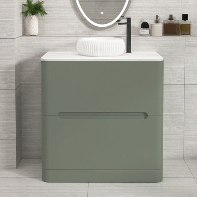 Royal Bathrooms Venice 800mm Sage Green Freestanding Bathroom Countertop Vanity Unit 2 Drawer With Milan Basin - image 1