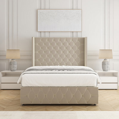 "Bsspoke Ruby Divan Bed Set In Cream Plush Velvet With 54"" Headboard & Footboard Mattress & No Drawers In Double King 4Ft 6Ft" - image 1