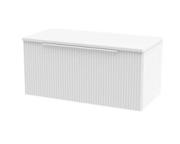Hudson Reed Fluted Wall Hung 1-Drawer Vanity Unit & White Worktop, Stylish Counter Top Vanity Unit In Satin White, 800mm