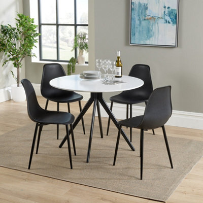 Core Products Aspen White 100Cm Round Dining Table With 4 Black Plastic Curve Design Chairs - image 1