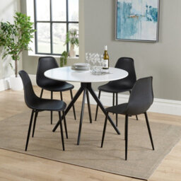 Core Products Aspen White 100Cm Round Dining Table With 4 Black Plastic Curve Design Chairs