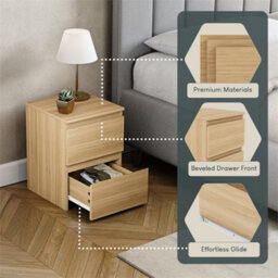 Pine Modern 2 Drawer Chest Of Drawers Bedside Table Nightstand Bedroom Furniture - thumbnail 4