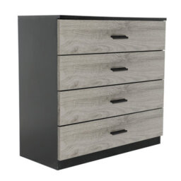 Urbnliving Height 73Cm 4 Drawer Wooden Bedroom Chest Cabinet Modern Black Carcass And Ash Grey Drawers Wide Storage Cupboard Close - thumbnail 1