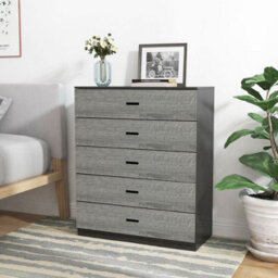 Urbnliving Height 73Cm 4 Drawer Wooden Bedroom Chest Cabinet Modern Black Carcass And Ash Grey Drawers Wide Storage Cupboard Close - thumbnail 3
