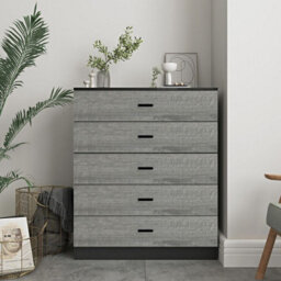 Urbnliving Height 73Cm 4 Drawer Wooden Bedroom Chest Cabinet Modern Black Carcass And Ash Grey Drawers Wide Storage Cupboard Close - thumbnail 2