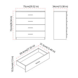 Urbnliving Height 73Cm 4 Drawer Wooden Bedroom Chest Cabinet Modern Black Carcass And Ash Grey Drawers Wide Storage Cupboard Close - thumbnail 5