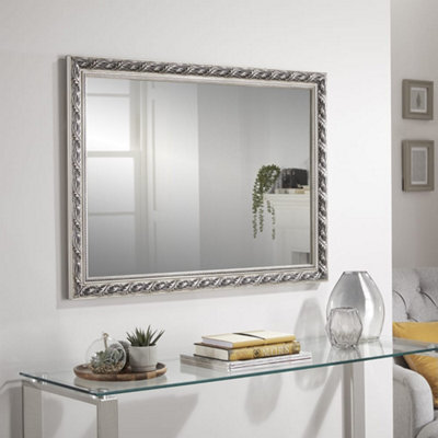The Online Mirror Shop Wall Mirror Harlington Antique Rectangular Shape With Silver Frame - H 90Cm X W 65Cm For Hanging In Living Room Or Dining Room - image 1