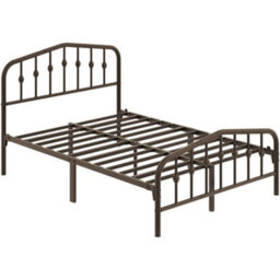 Yaheetech 4Ft6 Double Bed Frames Metal Slatted Bed Base With Crown-Inspired Design Headboard Bronze - thumbnail 2