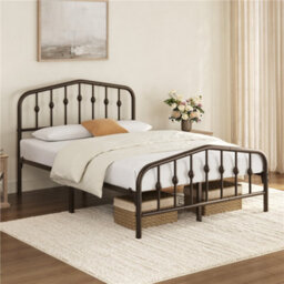 Yaheetech 4Ft6 Double Bed Frames Metal Slatted Bed Base With Crown-Inspired Design Headboard Bronze - thumbnail 4