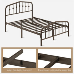 Yaheetech 4Ft6 Double Bed Frames Metal Slatted Bed Base With Crown-Inspired Design Headboard Bronze - thumbnail 6