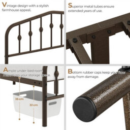 Yaheetech 4Ft6 Double Bed Frames Metal Slatted Bed Base With Crown-Inspired Design Headboard Bronze - thumbnail 5