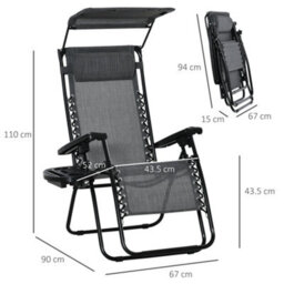 Outsunny Zero Gravity Chair Adjustable Patio Lounge W/ Cup Holder Dark Grey - thumbnail 3