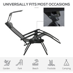 Outsunny Zero Gravity Chair Adjustable Patio Lounge W/ Cup Holder Dark Grey - thumbnail 7