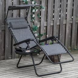 Outsunny Zero Gravity Chair Adjustable Patio Lounge W/ Cup Holder Dark Grey - thumbnail 1