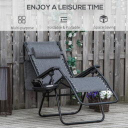 Outsunny Zero Gravity Chair Adjustable Patio Lounge W/ Cup Holder Dark Grey - thumbnail 4