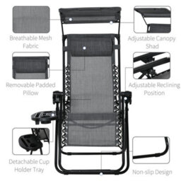 Outsunny Zero Gravity Chair Adjustable Patio Lounge W/ Cup Holder Dark Grey - thumbnail 5