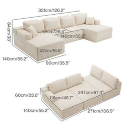 Levede Modular Sectional Sofa Bed 3 Seater U Shaped Convertible Soft Boneless - thumbnail 4