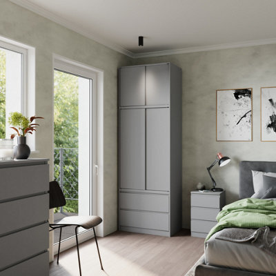 Urbn-Living Urbnliving 240Cm Modern Grey Sliding Door Wardrobe Spacious Storage Grey Carcass Grey Doors - image 1
